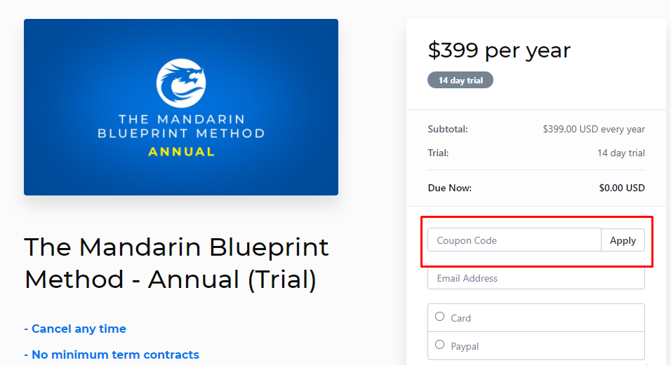 how to use mandrin blueprint coupon